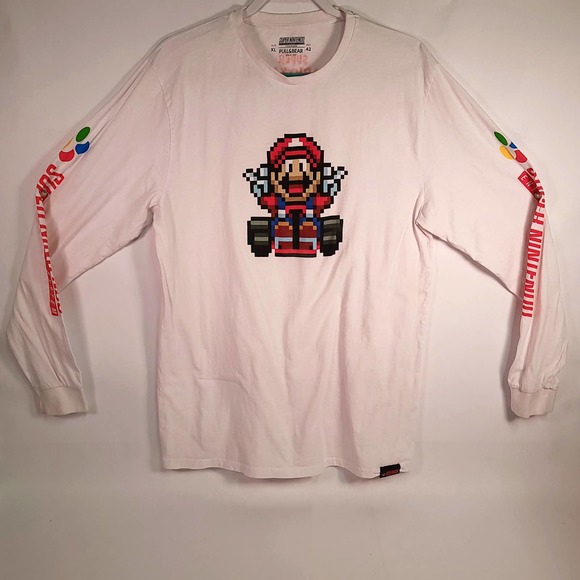 Super‎ Nintendo Mario Kart Nintendo Long Sleeve 8-Bit Graphic Tee XL Video Game - Picture 1 of 16